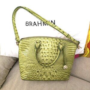 Brahmin Green Embossed Satchel Bag Purse
